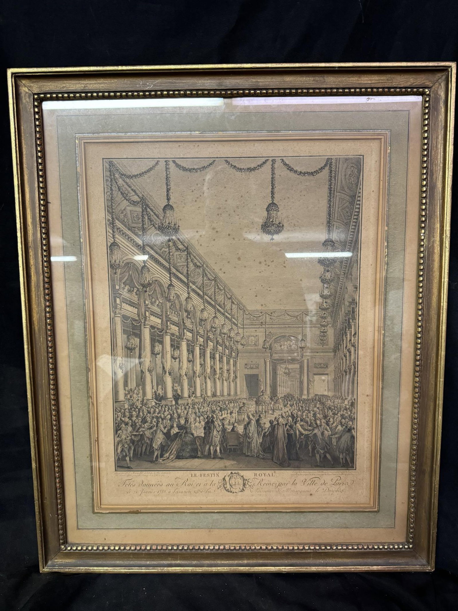Print of "Le Festin Royal" After Jean-Michel Moreau 1782 in Original Frame: Print of "Le Festin Royal" After Jean-Michel Moreau 1782 in Original Frame