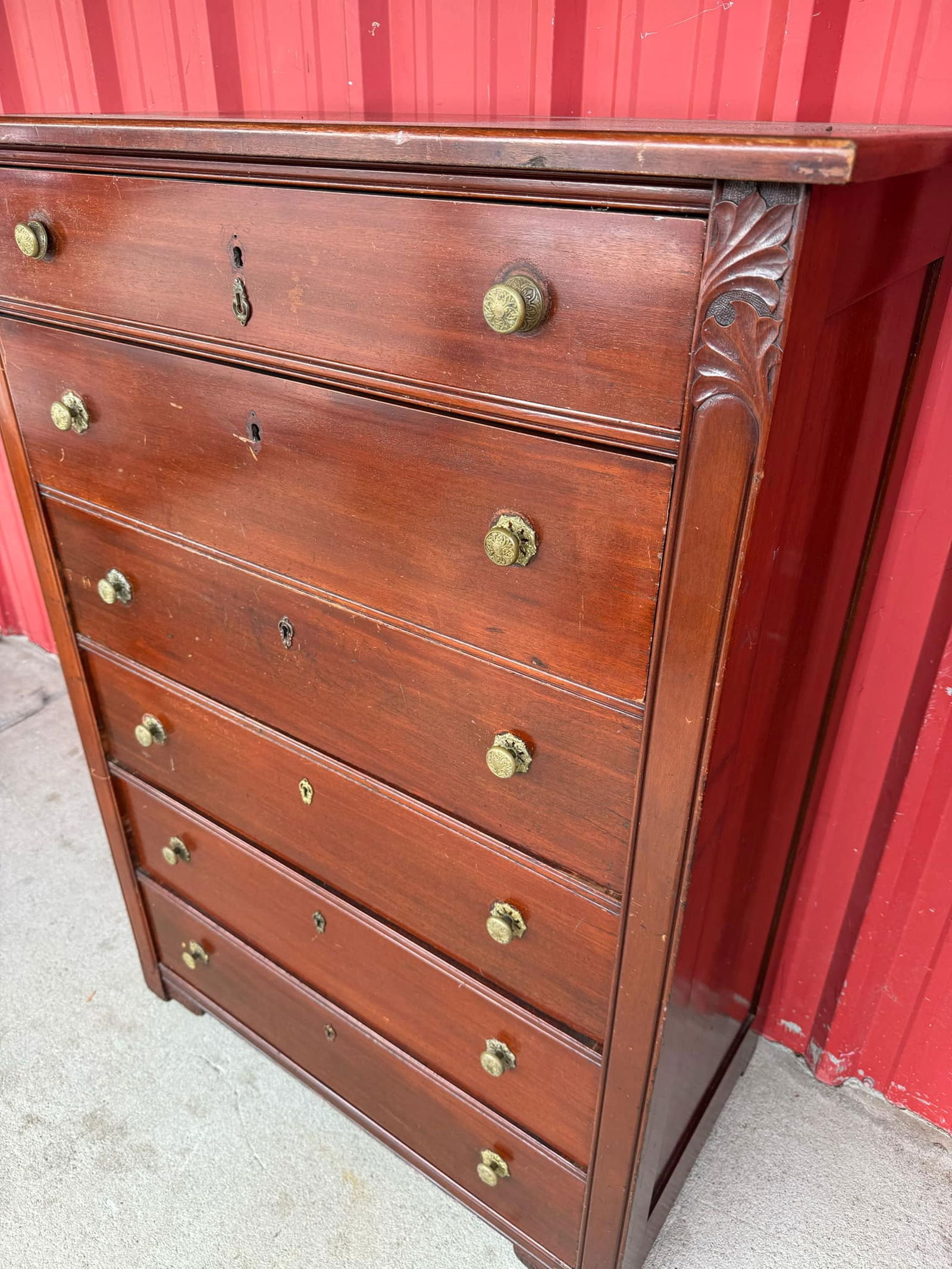 Antique Tallboy Chest of 6 Drawers w. Keyhole Locks (1 of 6)