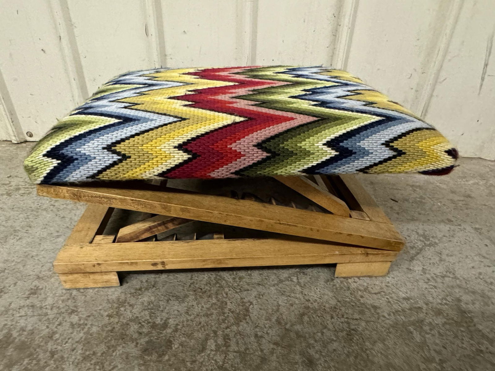Adjustable Custom Reproduction Footrest / Gout Stool w/ Flamestitch Needlework Upholstery (1 of 4)