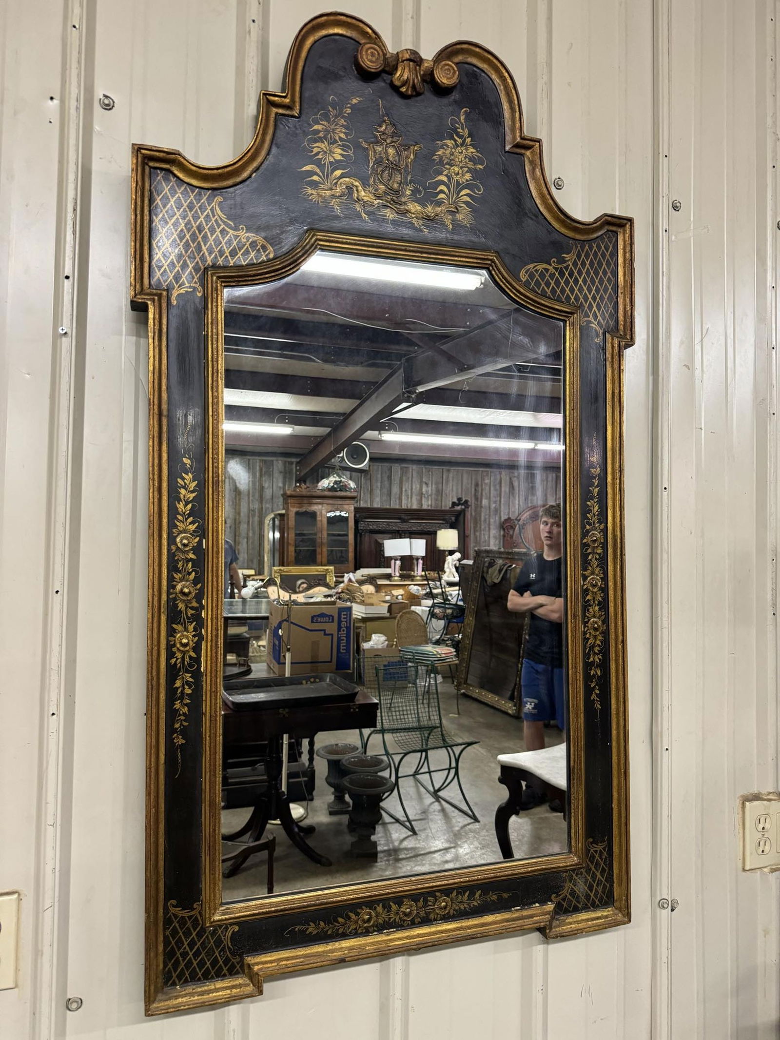 Black and Gold Lacquer Chinoiserie Mirror (1 of 5)