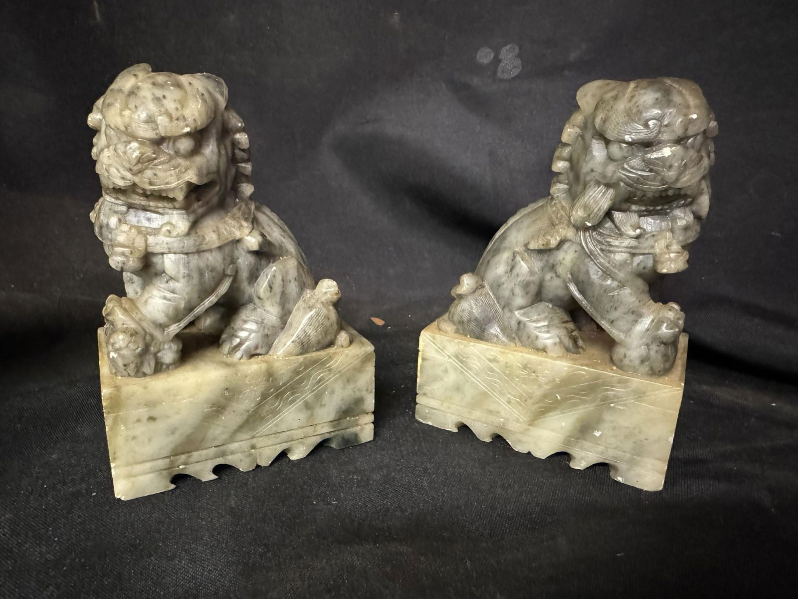 Antique Chinese Carved Soapstone Foo Dog Bookends (1 of 2)