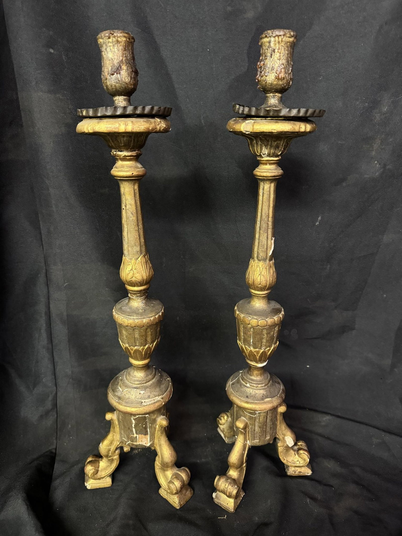 Antique Pair of Gilt Wood Candlesticks (1 of 3)