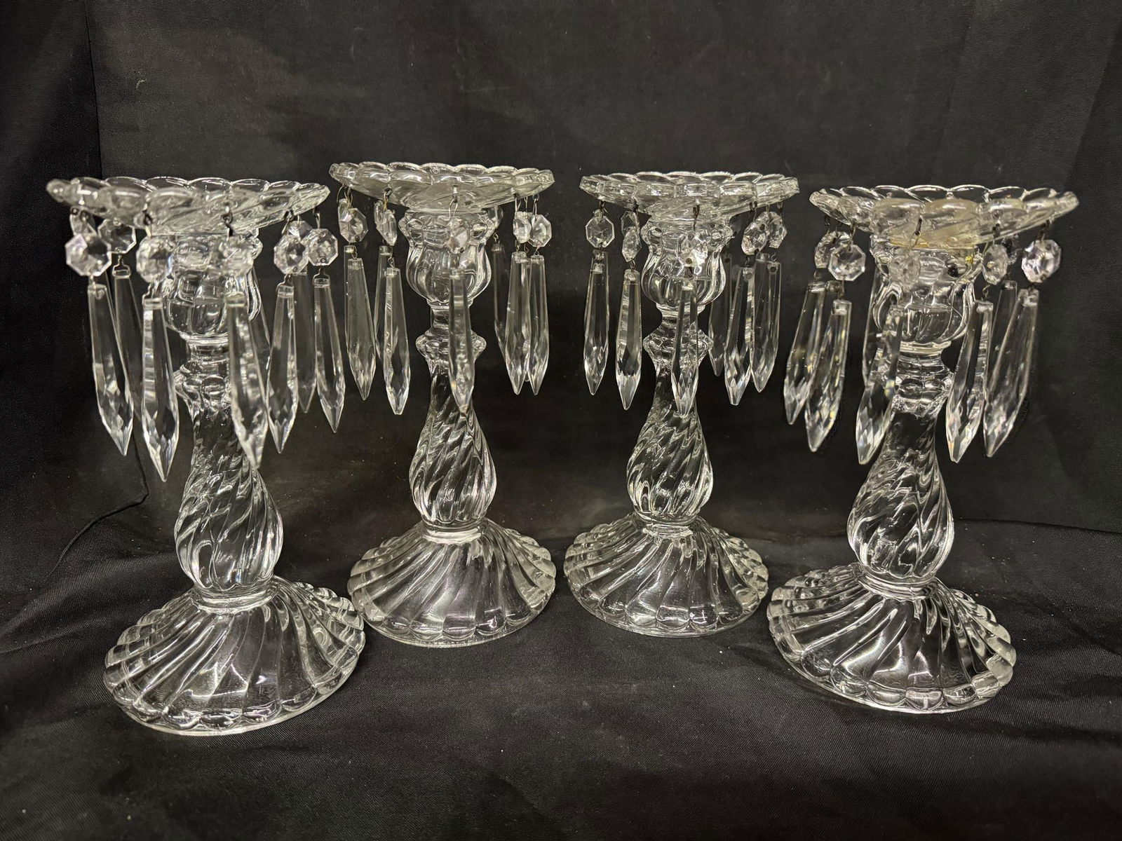 Set of 4 Fostoria Colony 9 1/2" Candlestick w/10 Prisms (1 of 2)
