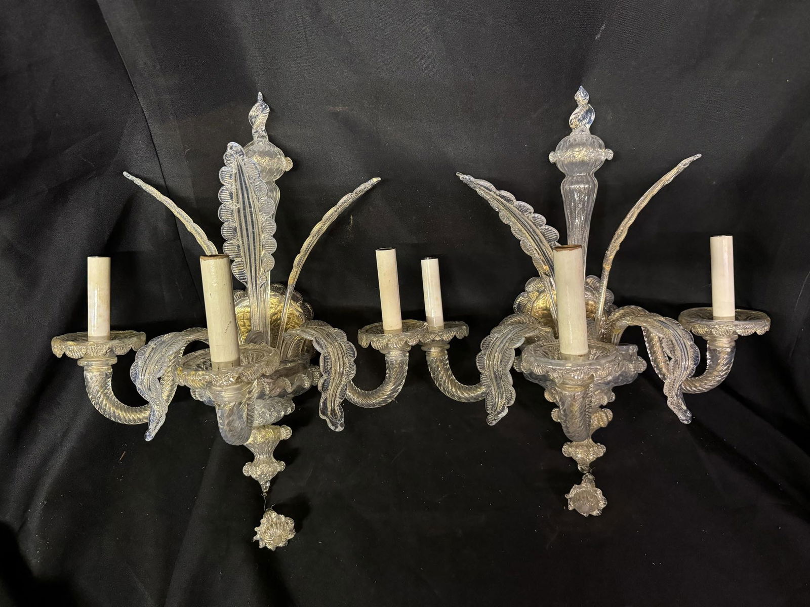 Pair of Murano Glass three Arm Wall Light Sconce Candelabra style with Flowers (1 of 4)