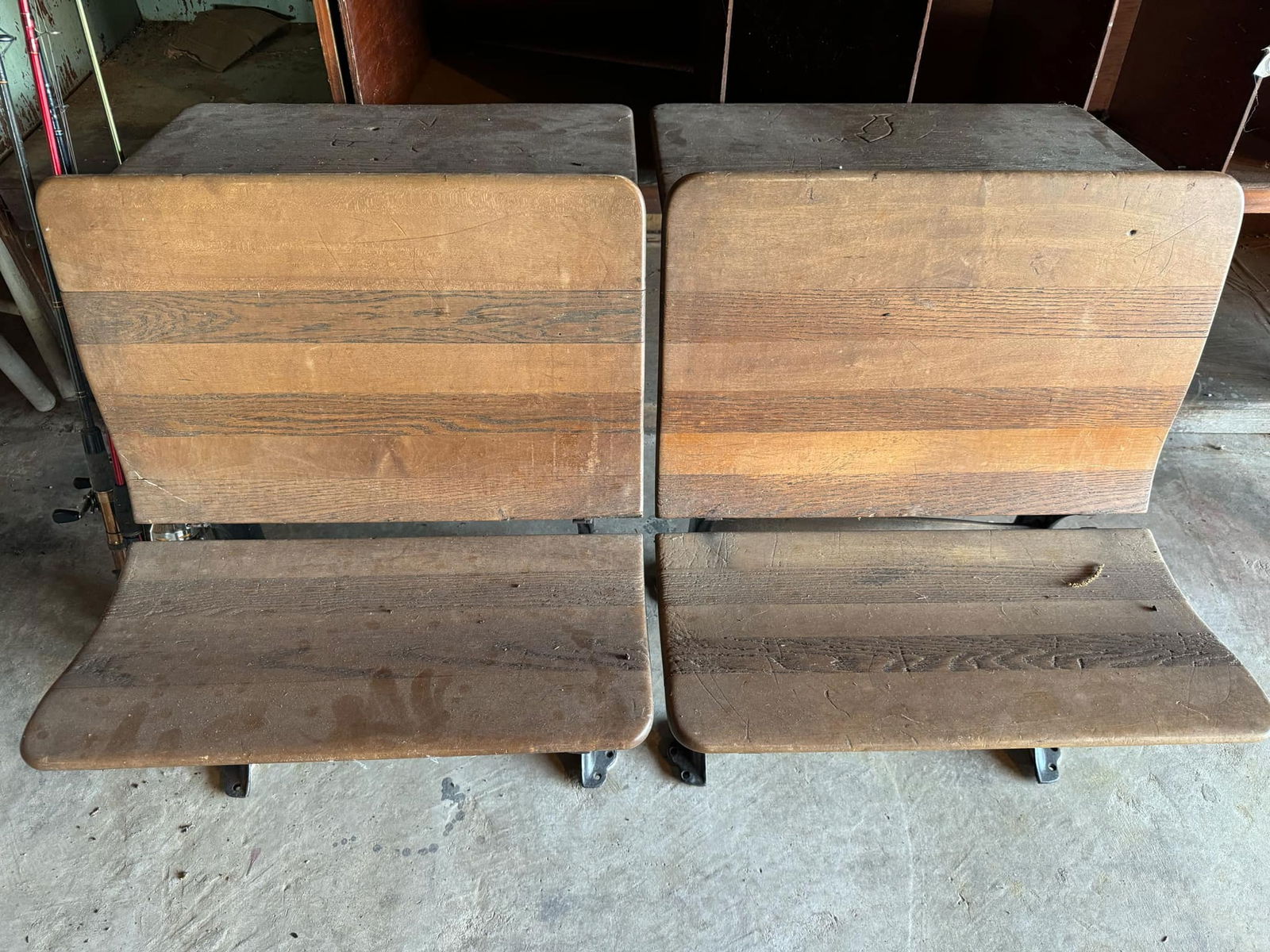 Antique Columbian Cast Iron and Wooden School Desks: Antique Columbian Cast Iron and Wooden School Desks