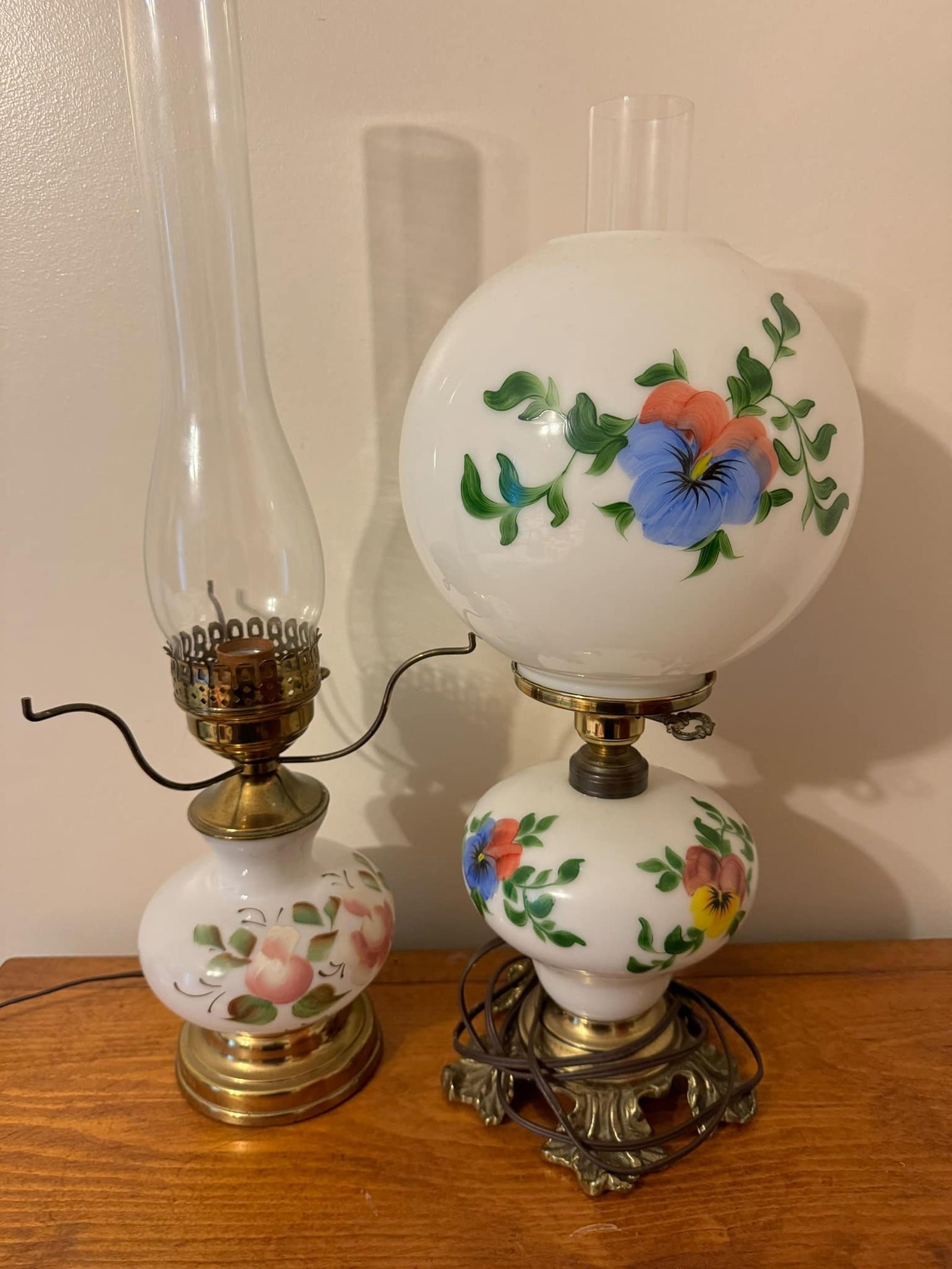 Two Vintage Electrified Porcelain Oil Lamps: Two Vintage Electrified Porcelain Oil Lamps