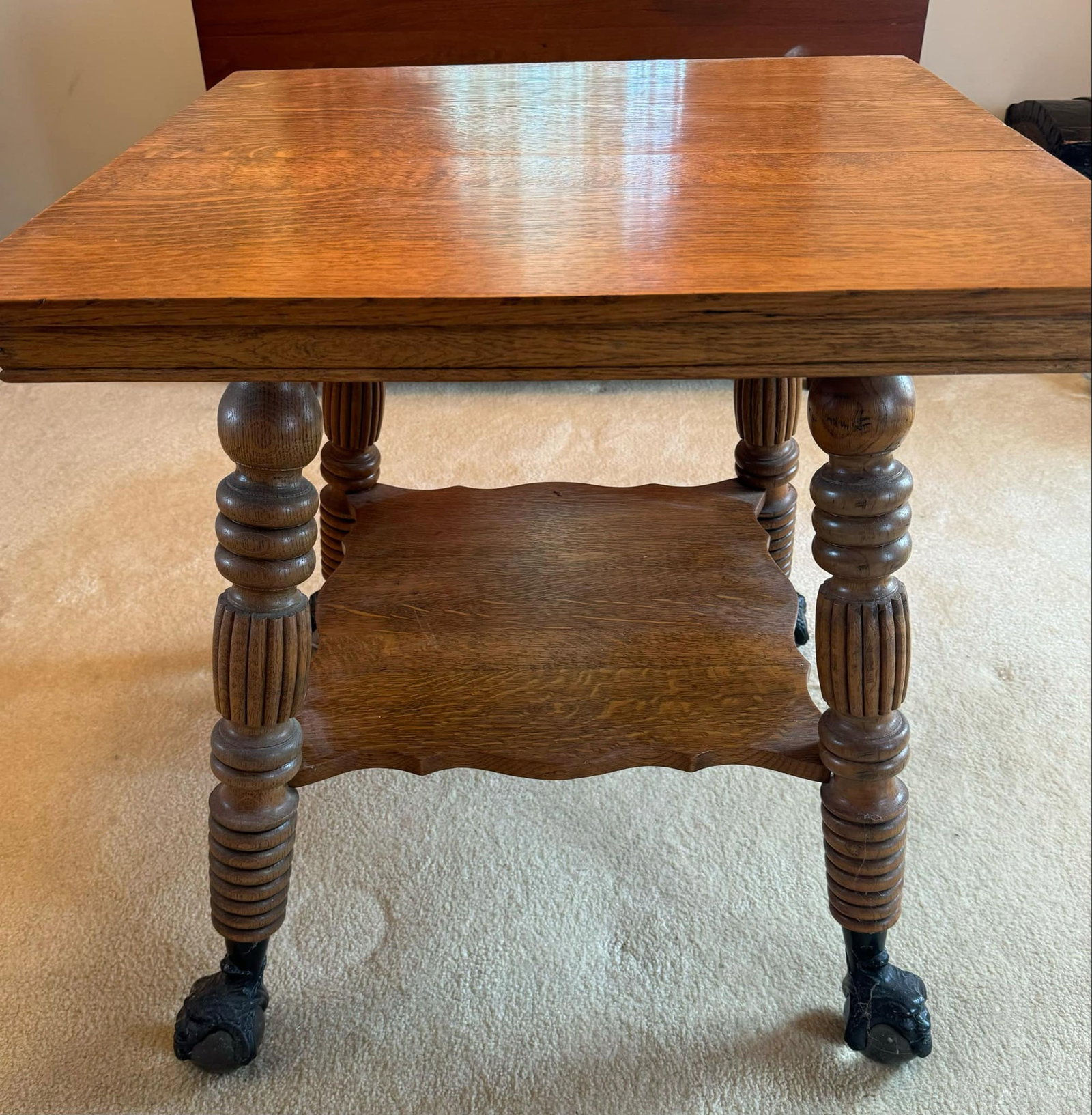 Antique Tiger Oak Ball and Claw Console Table: Antique Tiger Oak Ball and Claw Console Table
