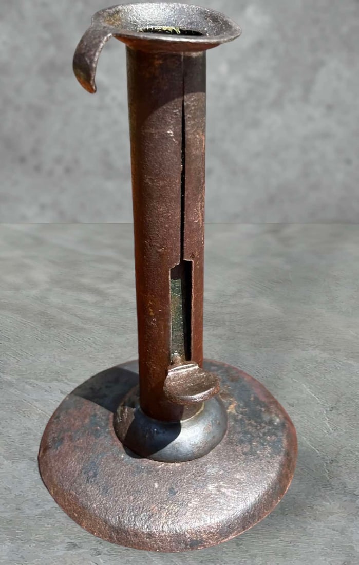 Early Tin Hog Scraper Style Candlestick 7"H 4"Diameter (1 of 2)