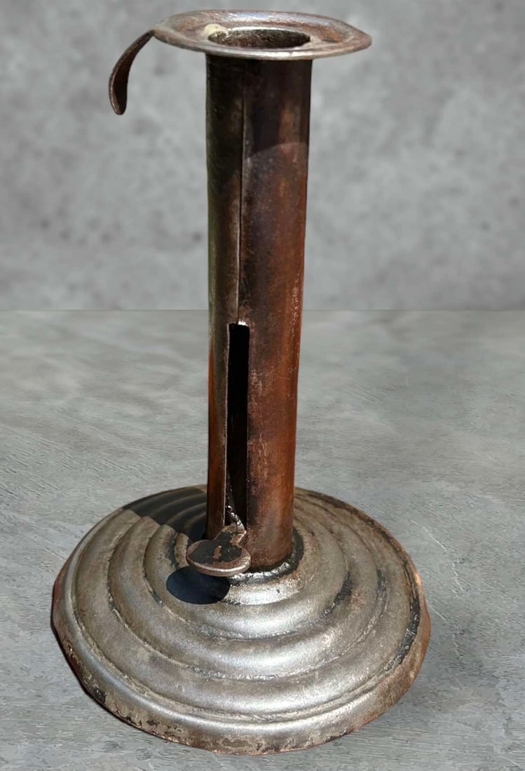 Early Tin Hog Scraper Style Candlestick 7"H 4"Diameter (1 of 2)