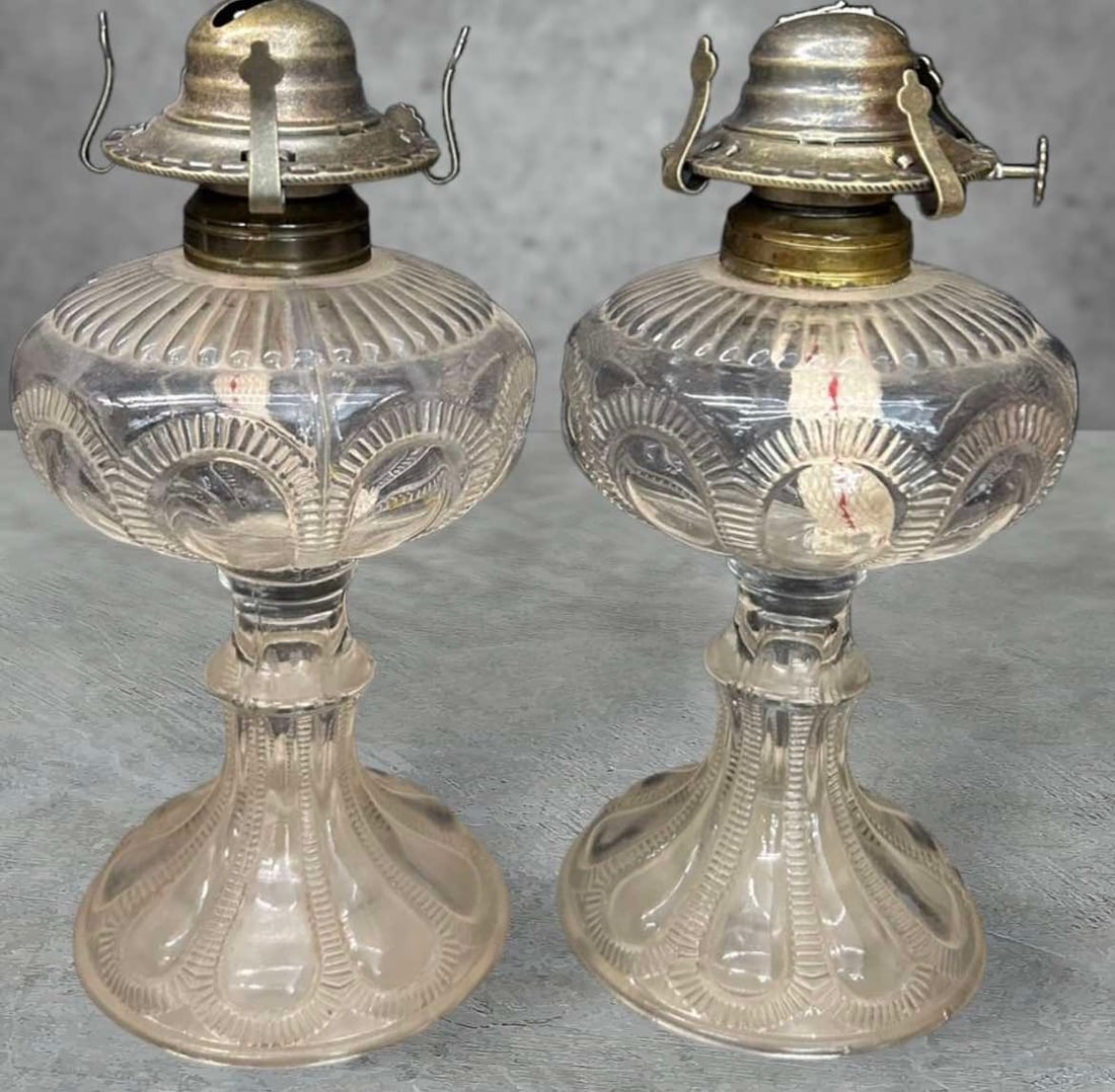 Early Pair Of Pattern Glass Kerosene Lamps (1 of 3)