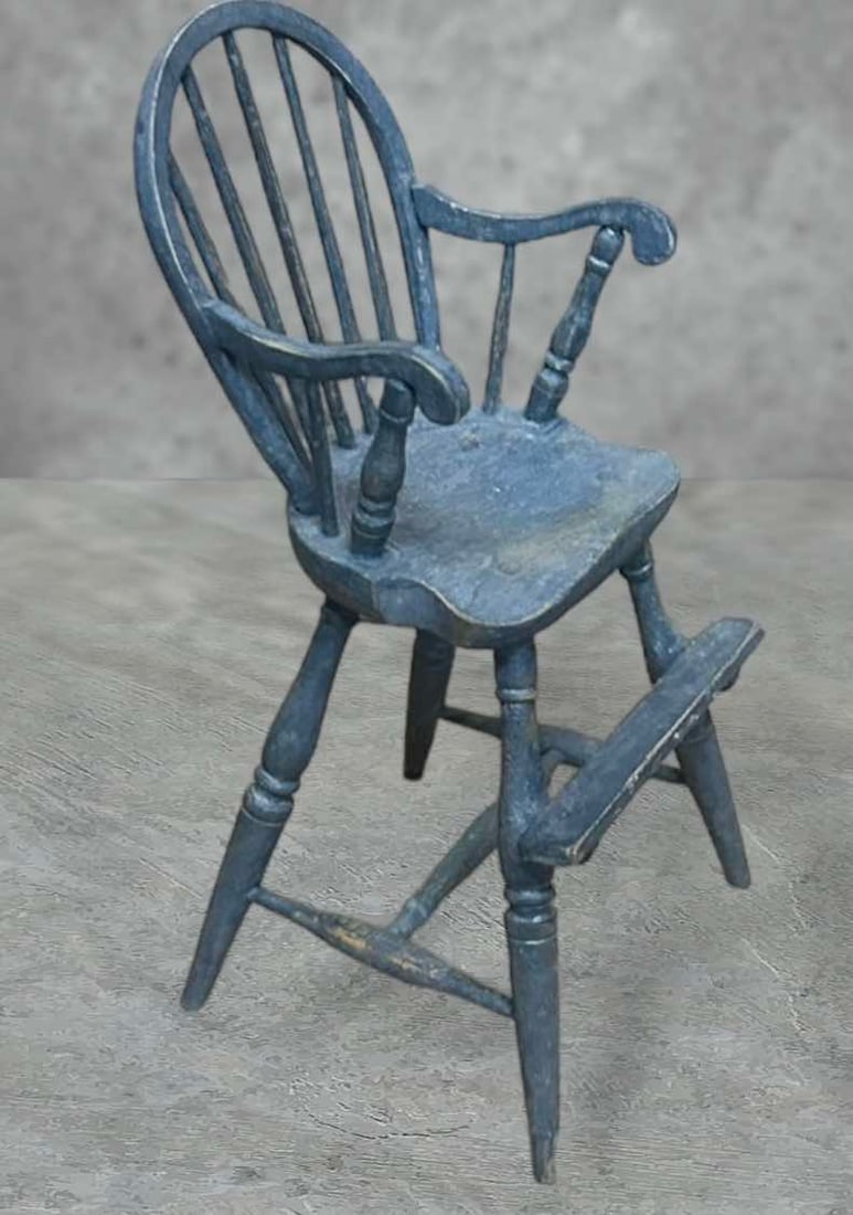 Miniature Blue Painted Windsor Style Highchair 9"H 4"W 3"D (1 of 2)
