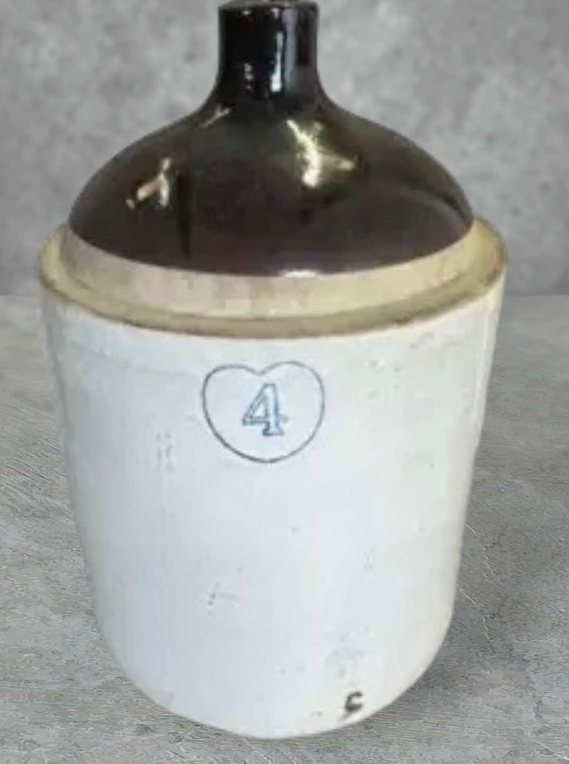 Early Four Gallon Blue Decorated Brown And White Stoneware Jug (1 of 2)