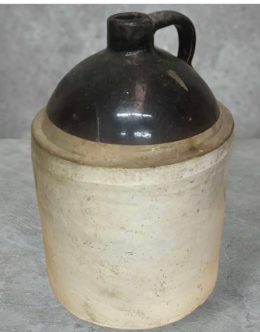 Early Stoneware Brown And White Jug 14"H 9"Diameter (1 of 2)