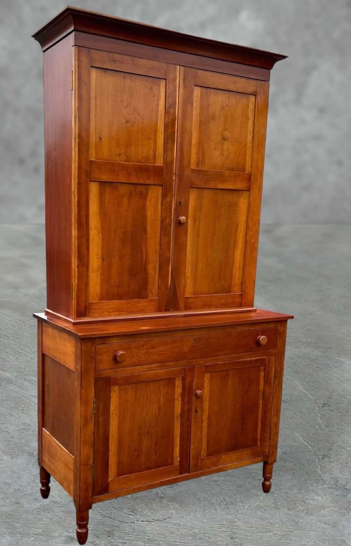 Early Cherry Sheraton Two Piece Jackson Press On Turned Legs 79"H 42"W 20"D (1 of 3)