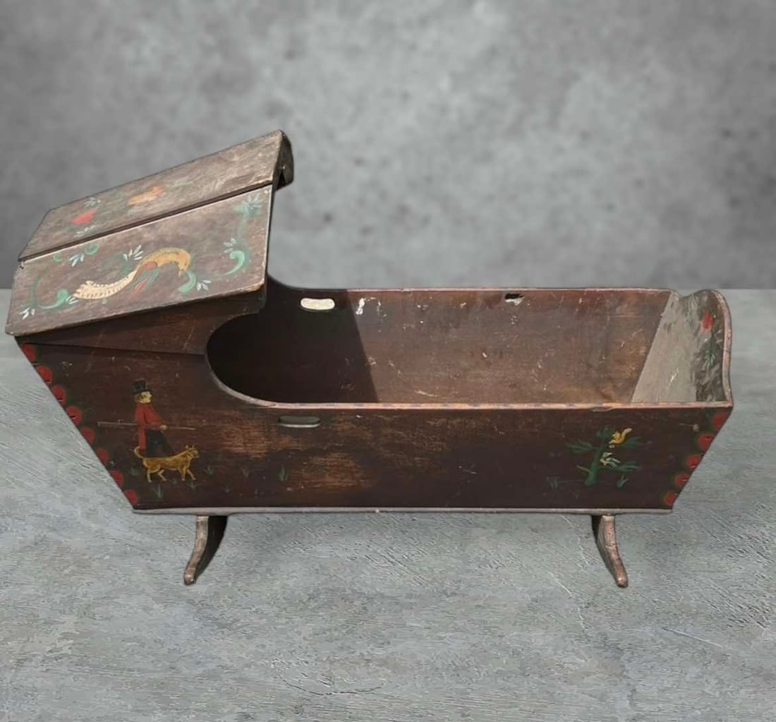 Early Pennsylvania Dutch Painted Baby Cradle 28"H 24"W 42"L: Early Pennsylvania Dutch Painted Baby Cradle 28"H 24"W 42"L