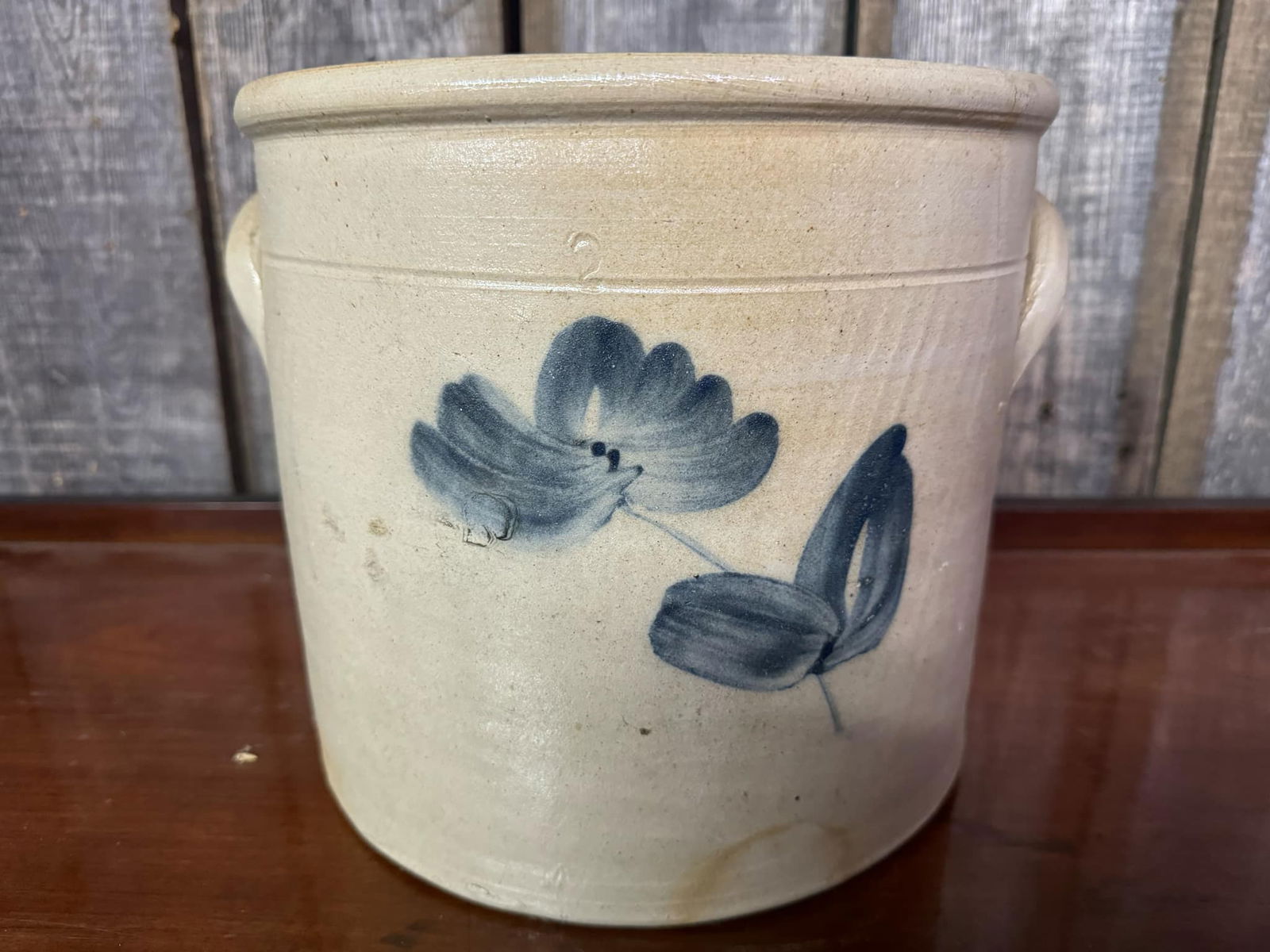 #2 Cobalt Decorated Stoneware Pottery Crock With Damage (1 of 4)