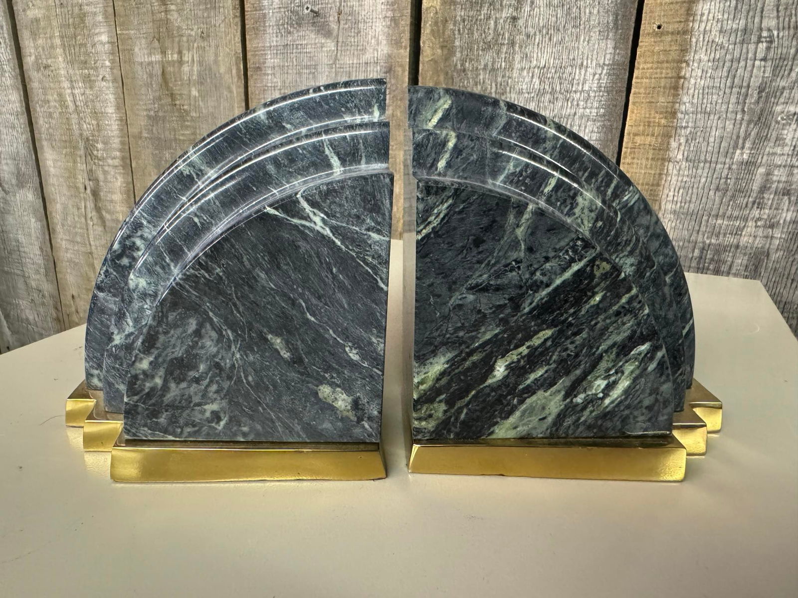 Vintage Green Marble and Brass Bookends (1 of 2)