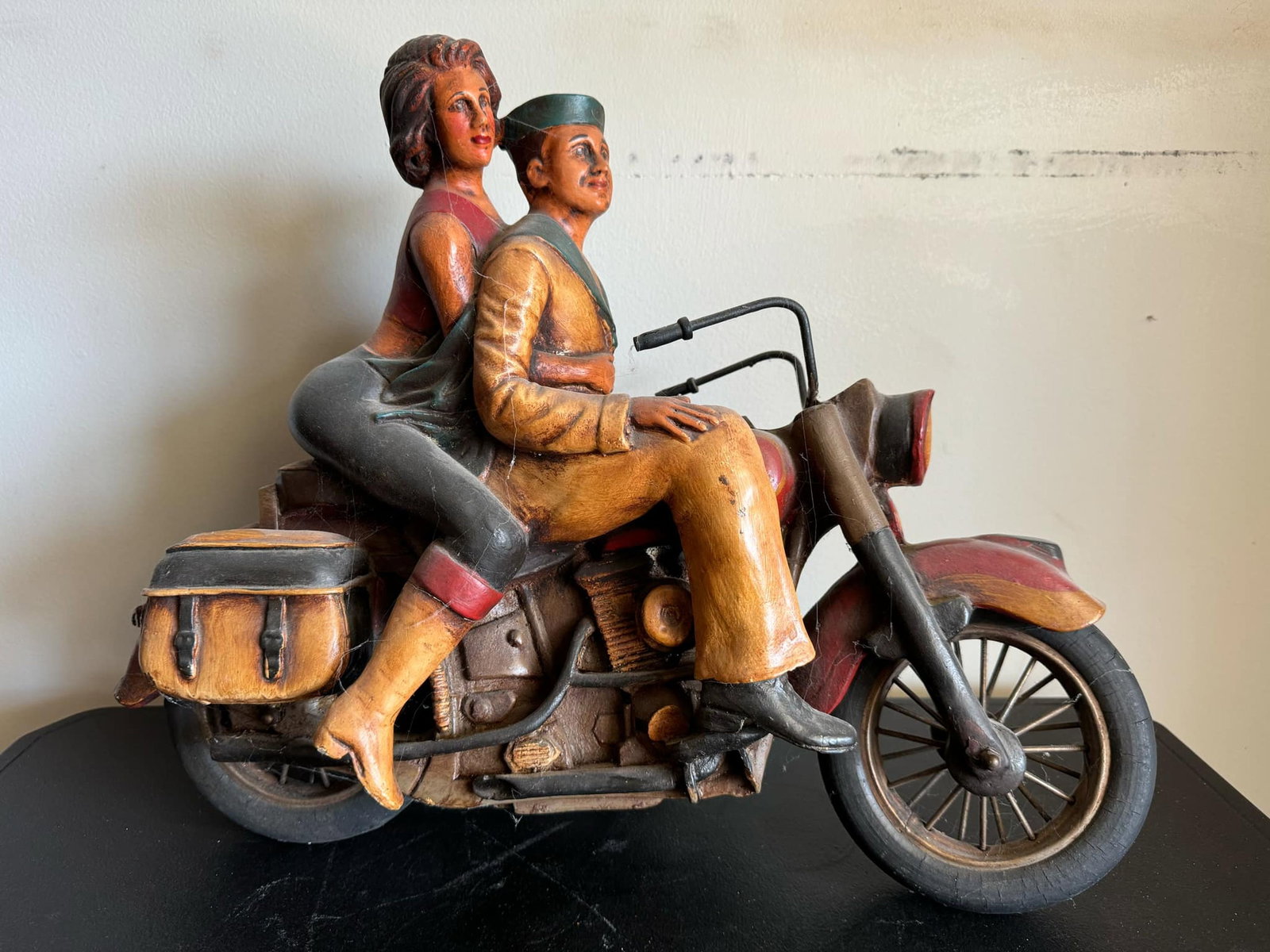 Sailor and His Date Riding Harley Davidson Motorcycle Resin Sculpture 21" x 14.5": Sailor and His Date Riding Harley Davidson Motorcycle Resin Sculpture 21" x 14.5"