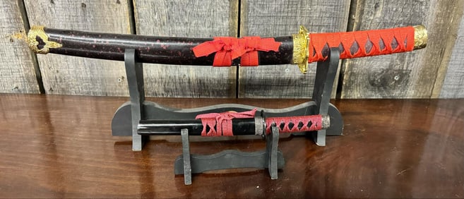 Katana on Stand Made in China, Mini Japanese Samurai Sword Fixed Blade Letter Opener Katana Knife w/