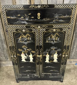 Vintage Black Lacquer Chinoiserie cabinet