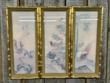Oriental Wall Art in Golden Bamboo Style Frame