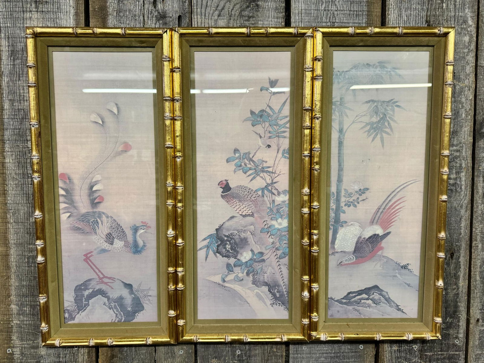 Oriental Wall Art in Golden Bamboo Style Frame (1 of 5)