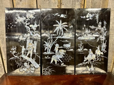 Set of Three (3) Mother of Pearl Style inlay Lacquer art Panels