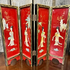 Oriental Miniature 4 Panel Folding Screen / Dollhouse Miniature Geisha Room Divider