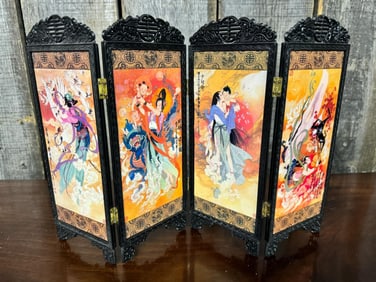 Oriental Miniature 4 Panel Folding Screen / Dollhouse Miniature Geisha Room Divider