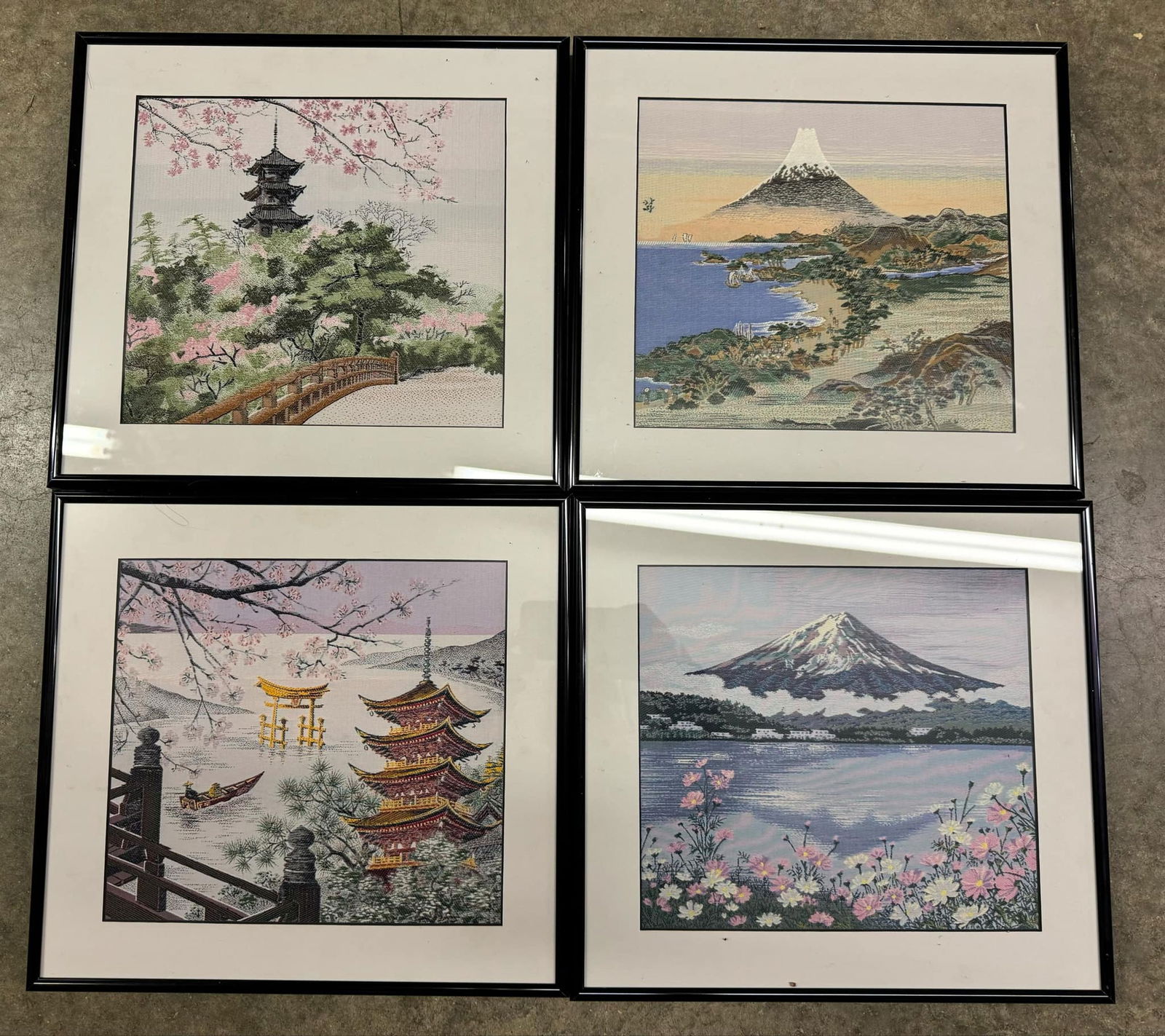 Four (4) Framed Needlepoint on Silk Oriental Wall Art Pieces (1 of 5)