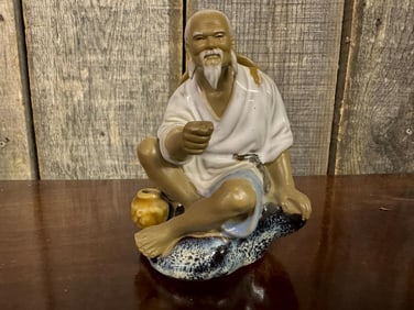 Vintage Shiwan Chinese Mud Man with Pickaxe 10" Figurine