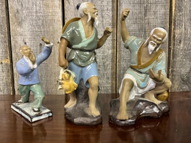 Vintage 1960s Chinese Tai Chi Mudman, Two (2) Chinese Mudman Porcelain Figures
