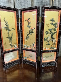 Vintage Oriental Lacquer Folding 4 Panel Screen 24x18