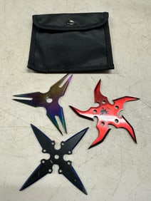 Set of Three (3) Ninja Throwing Stars in Case