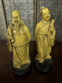 Set of Two (2) Vintage Chinese Immortals Statue Figurine Sculpture, Believed Resin