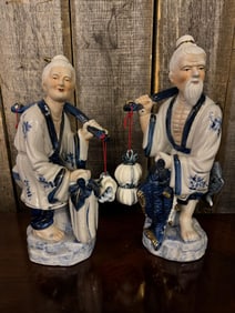 Vintage Ceramic Asian Fishermen Figures