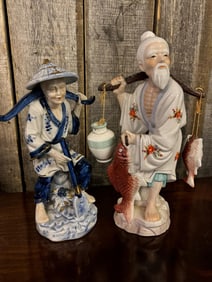 Vintage Ceramic Asian Fishermen Figures