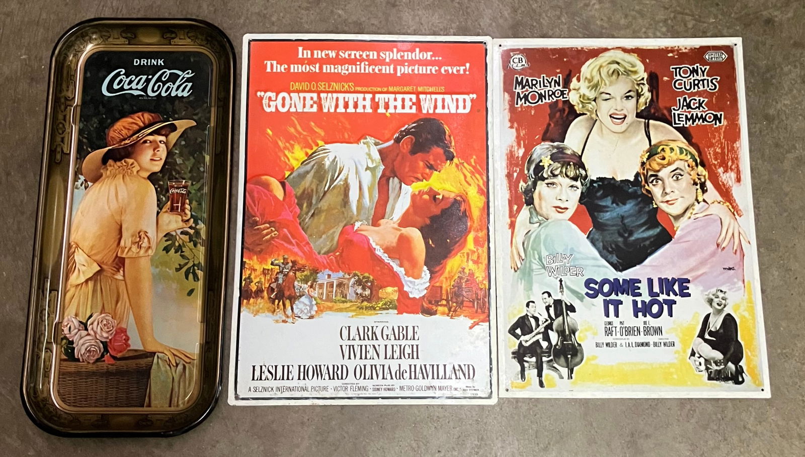 Coca-Cola Metal Advertising Tray With Metal Movie Poster Style Signs Clark Gable In "Gone With The (1 of 3)