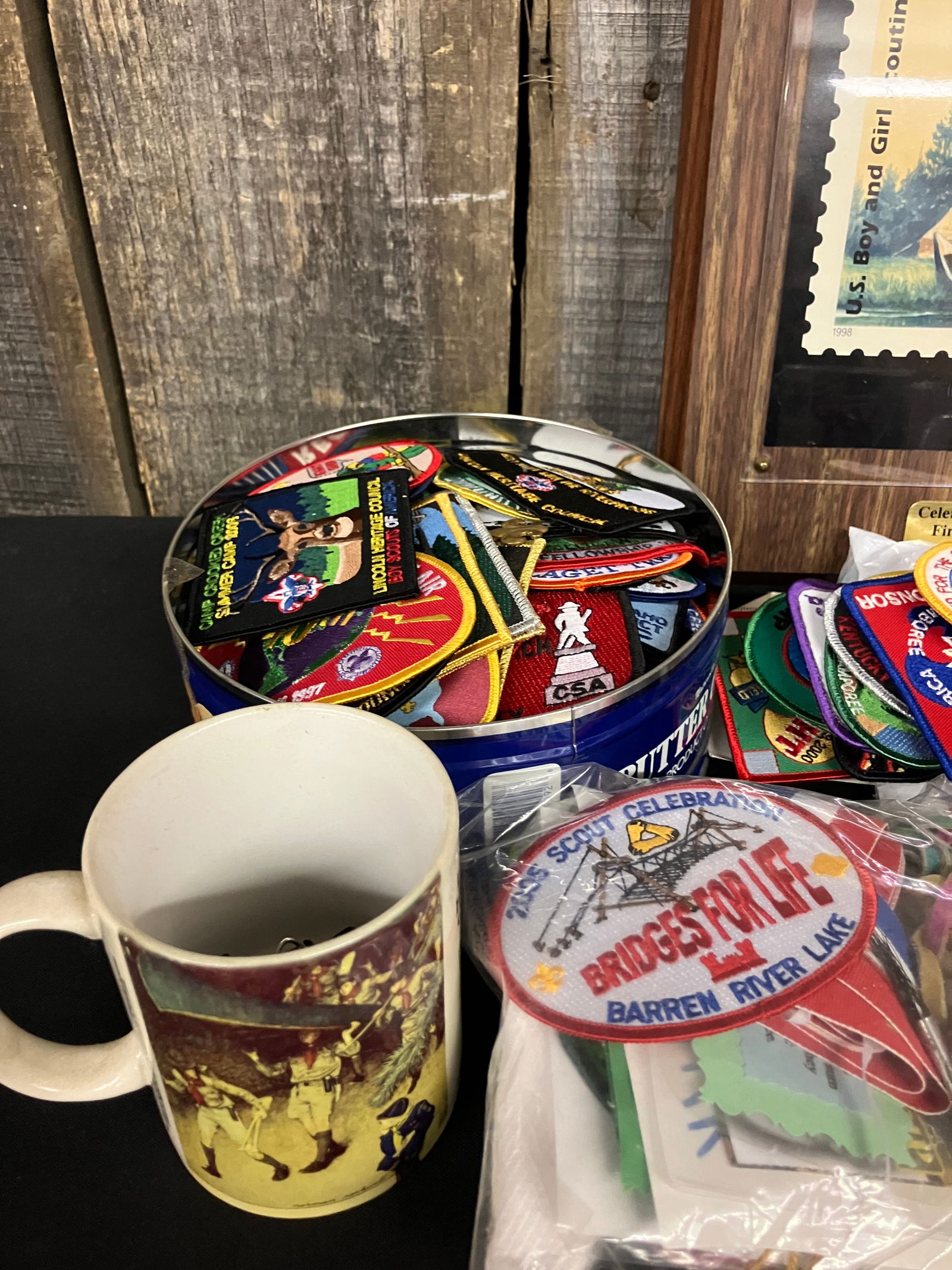 Lot Of Boy Scouts Collectibles Including Patches, Mugs And Postage Stamp Wall Plaque 14" (1 of 5)