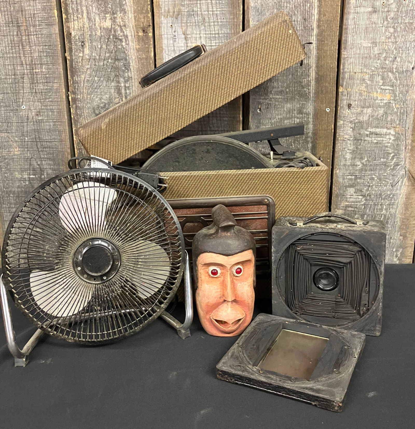 Vintage Portable Record Player, Camera, Desk Fan And Unique Lighted Head Display (Head 8"H) (1 of 4)