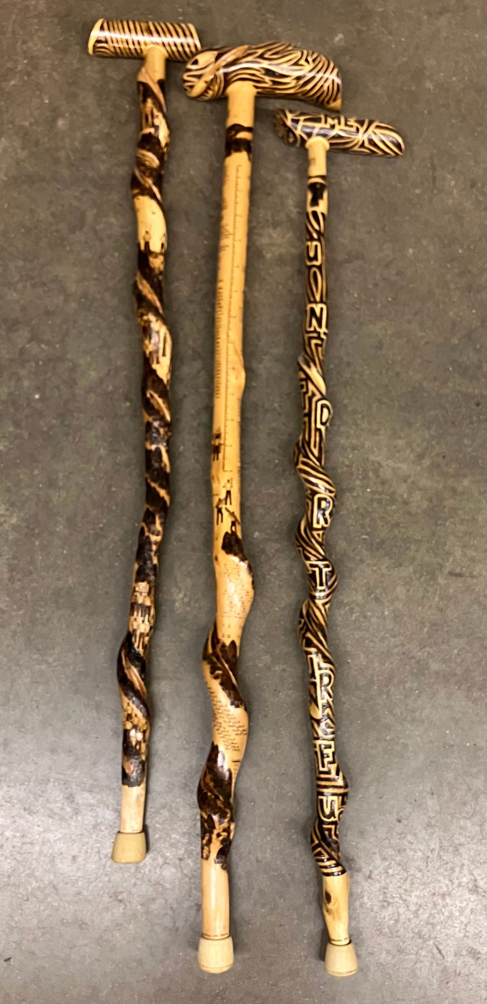 Trio Of Twisted Vine - Heavily Decorated Walking Canes 33" Made By Award Winning Cane Maker - (1 of 5)