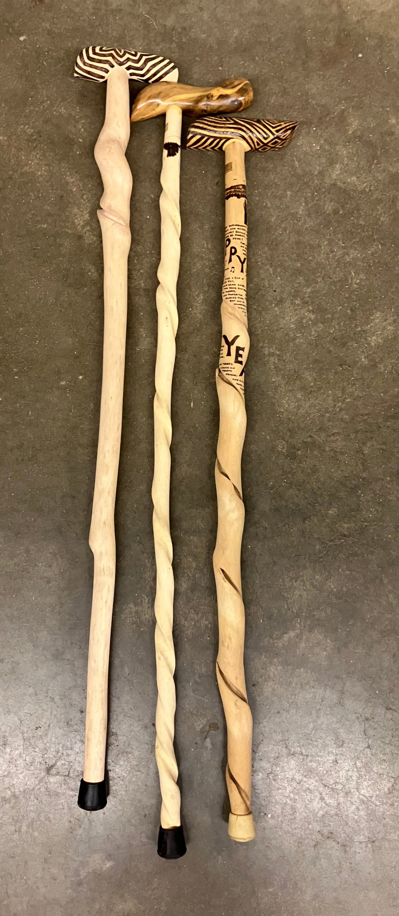 Lot Of Three Twisted Vine - Decorated Canes 36": Lot Of Three Twisted Vine - Decorated Canes 36"
