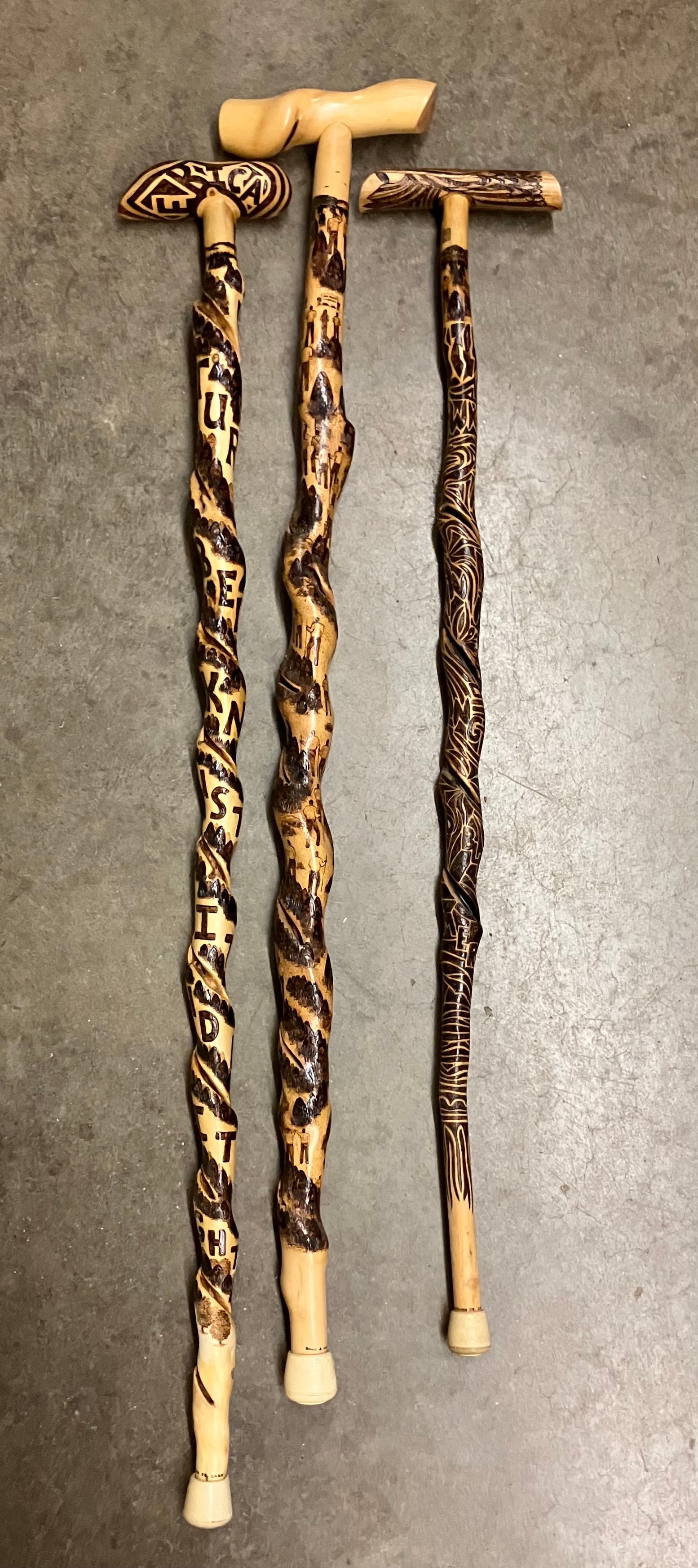 Trio Of Twisted Vine - Heavily Decorated Walking Canes 34" Made By Award Winning Cane Maker - (1 of 5)