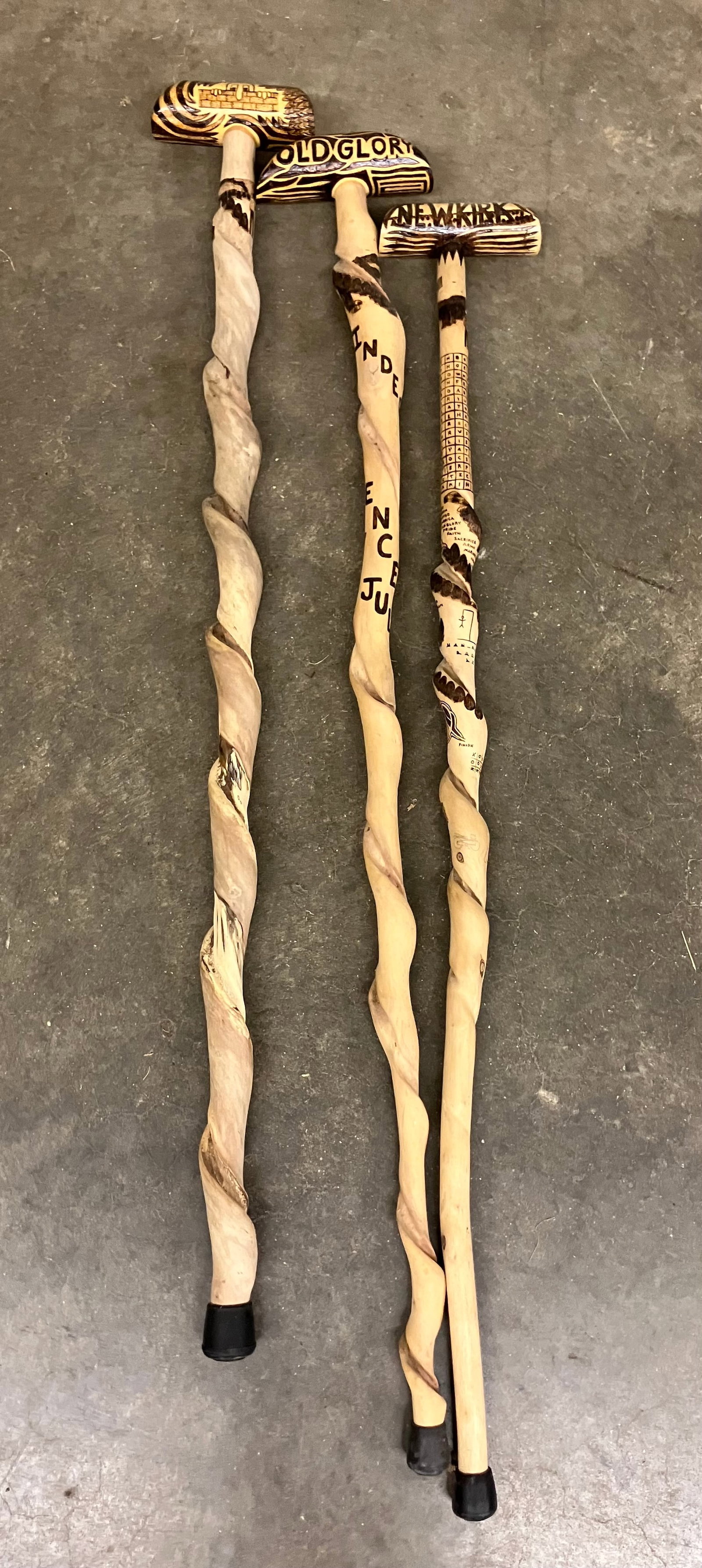 Lot Of Three Twisted Vine - Decorated Canes 35": Lot Of Three Twisted Vine - Decorated Canes 35"