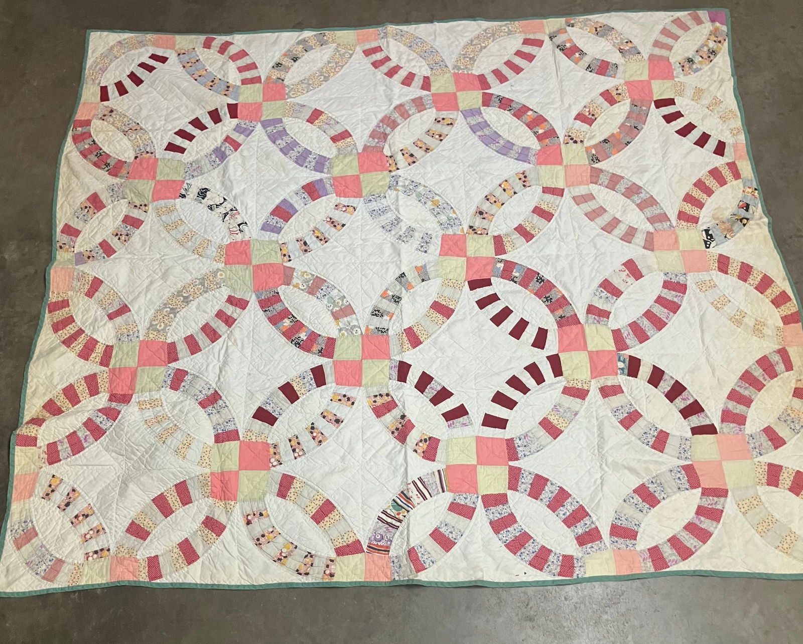 Large Hand Sewn Double Wedding Pattern Quilt 76"X 68" (1 of 3)