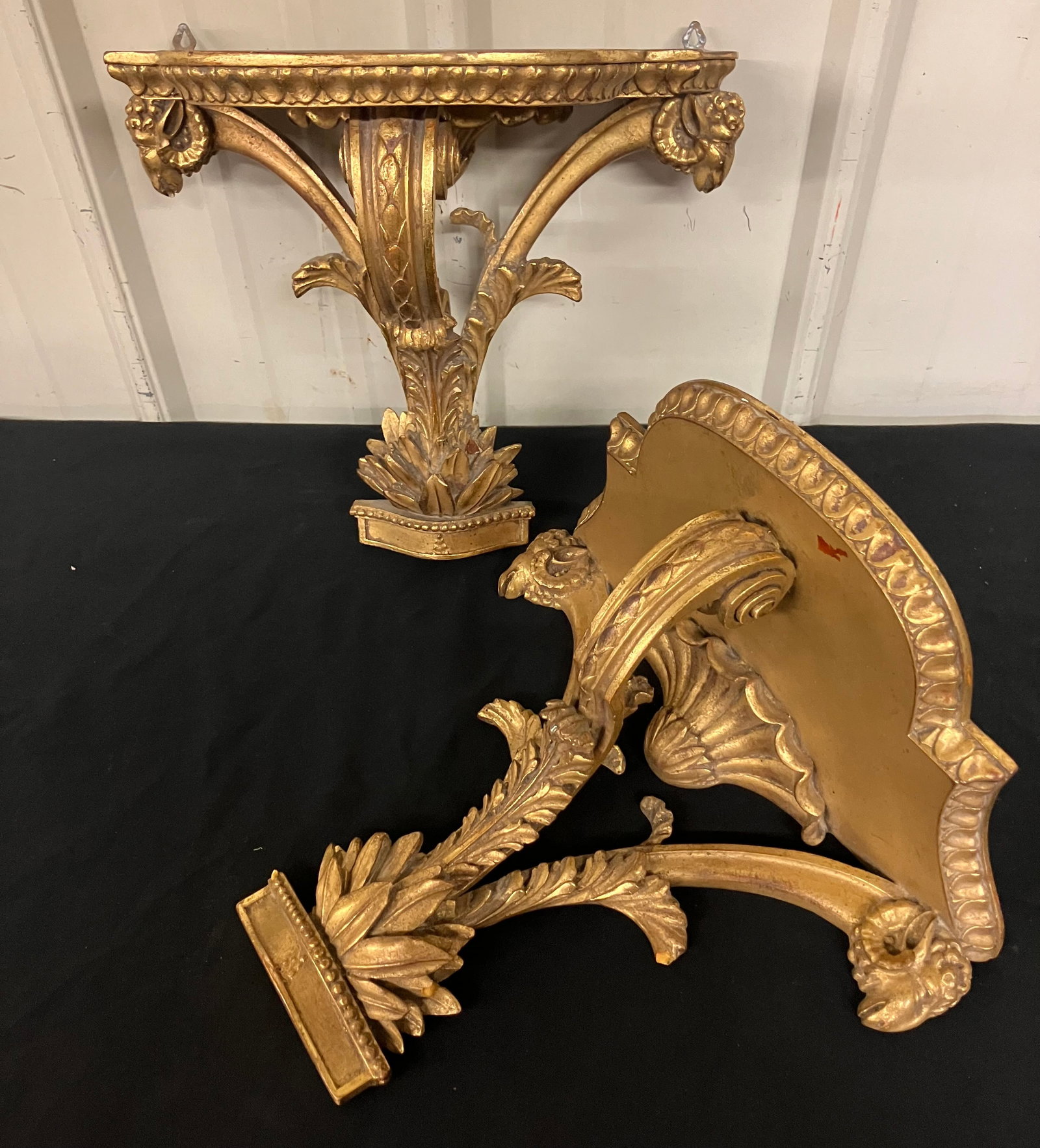 Pair Of Beautiful Gold Gilded Wall Sconce Style Shelves 12"W 14"H: Pair Of Beautiful Gold Gilded Wall Sconce Style Shelves 12"W 14"H