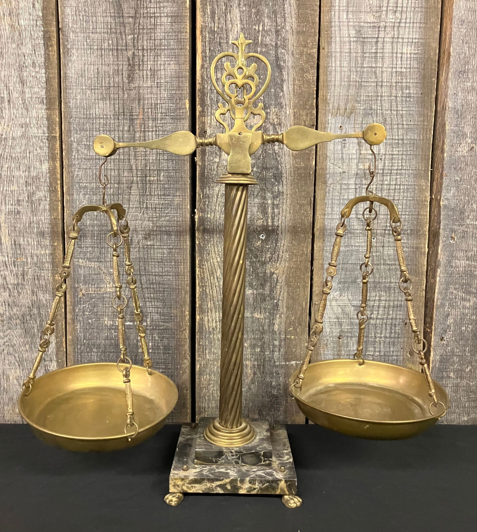 Vintage "Scales Of Justice" Italian Marble, Large Brass Apothecary Scale 22"H 21"W (1 of 5)