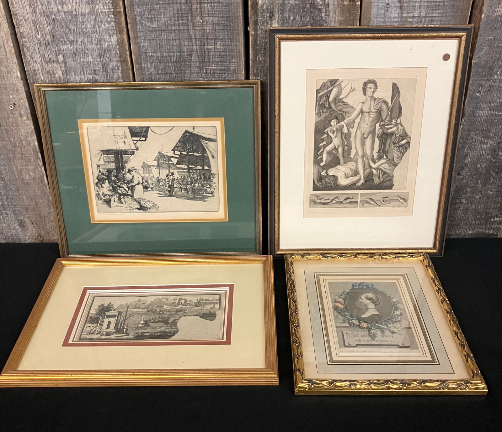 Lot Of 4 Framed Prints - Early Historical Scenes In Gold Frames Including "Louisville Hay Market" By (1 of 6)