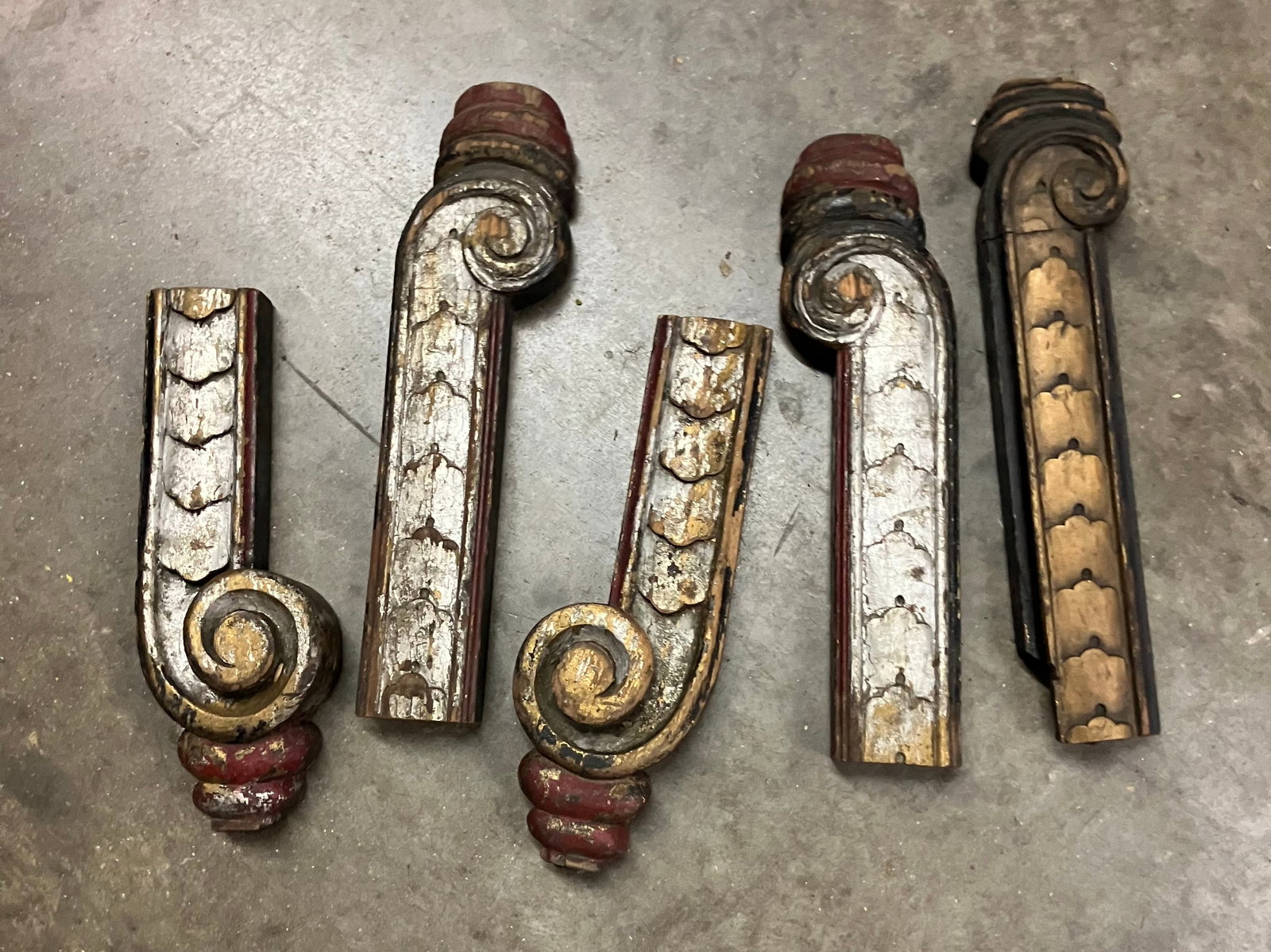 Lot Of Early Antique Painted Architectural Salvage Style Original Finish Wood Pieces 14" (1 of 3)