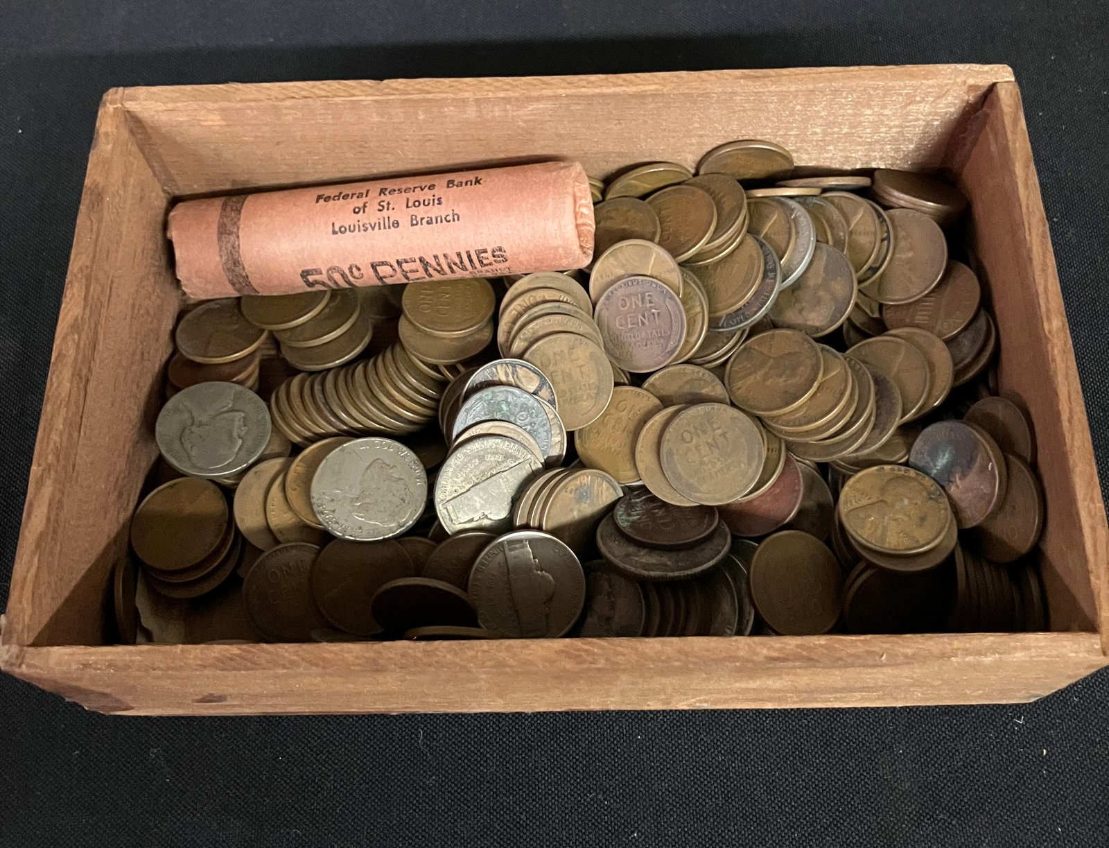 Collection Of Wheat Pennies Including Roll From Federal Reserve Bank Louisville Branch (Box 7") (1 of 3)
